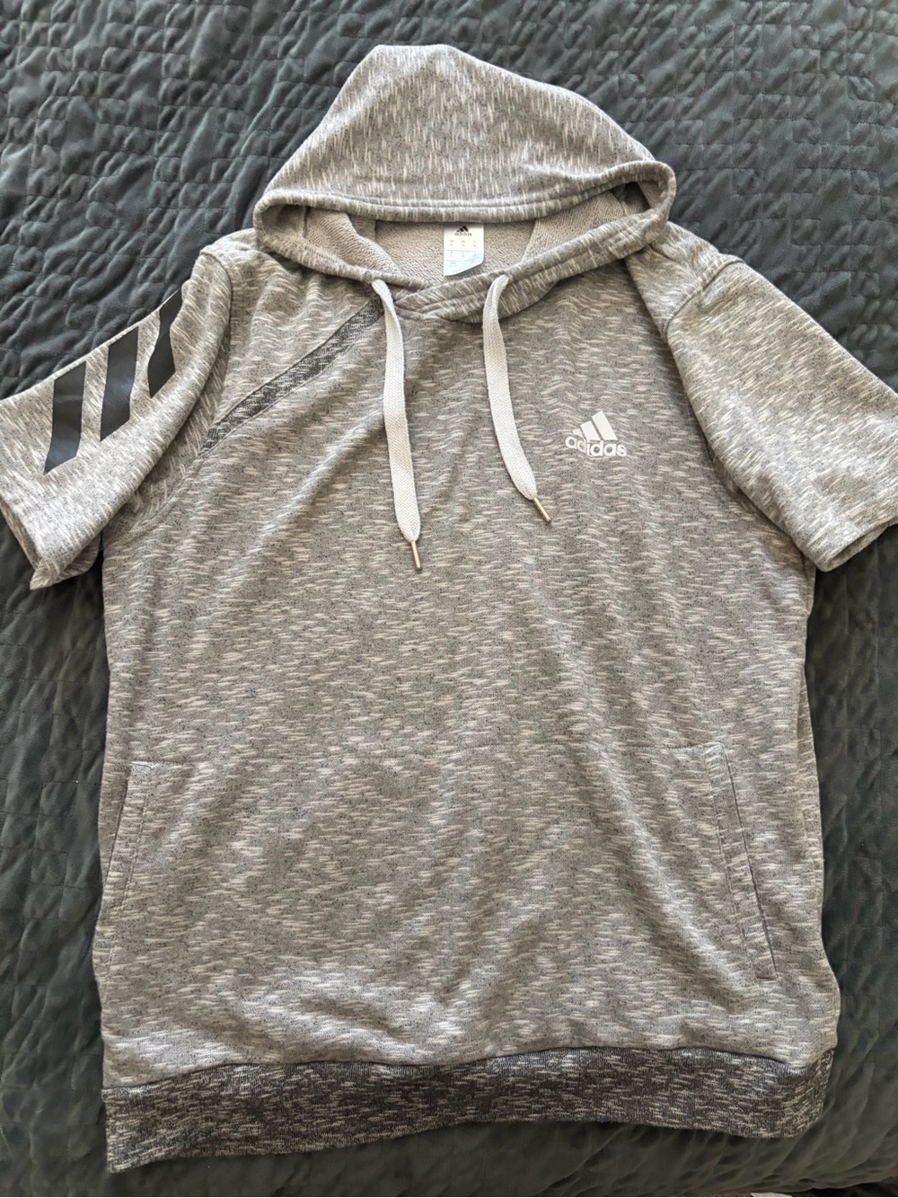 adidas Gray Short-Sleeve Hooded Pullover